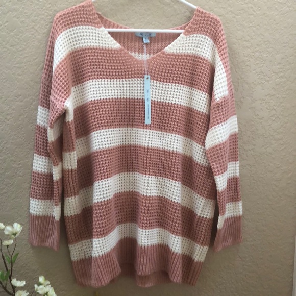 She and Sky Sweaters - Dusty Pink & White Striped Sweater